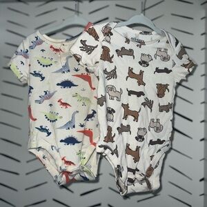 Old Navy Kids Cream Bodysuits with Dinosaur and Dog Prints